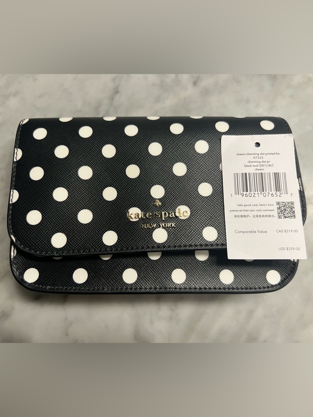 KATE SPADE Cheers
Crossbody Bag!Black & White PolkaDot Leather Purse w/GIFTBox! - Picture 4 of 10